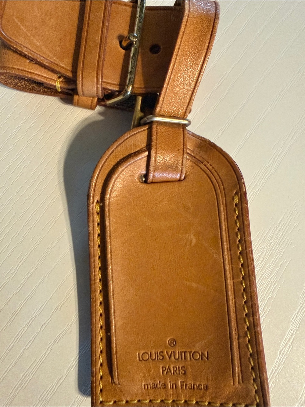 Louis Vuitton Tan Leather Luggage Tag with Stitched Trim